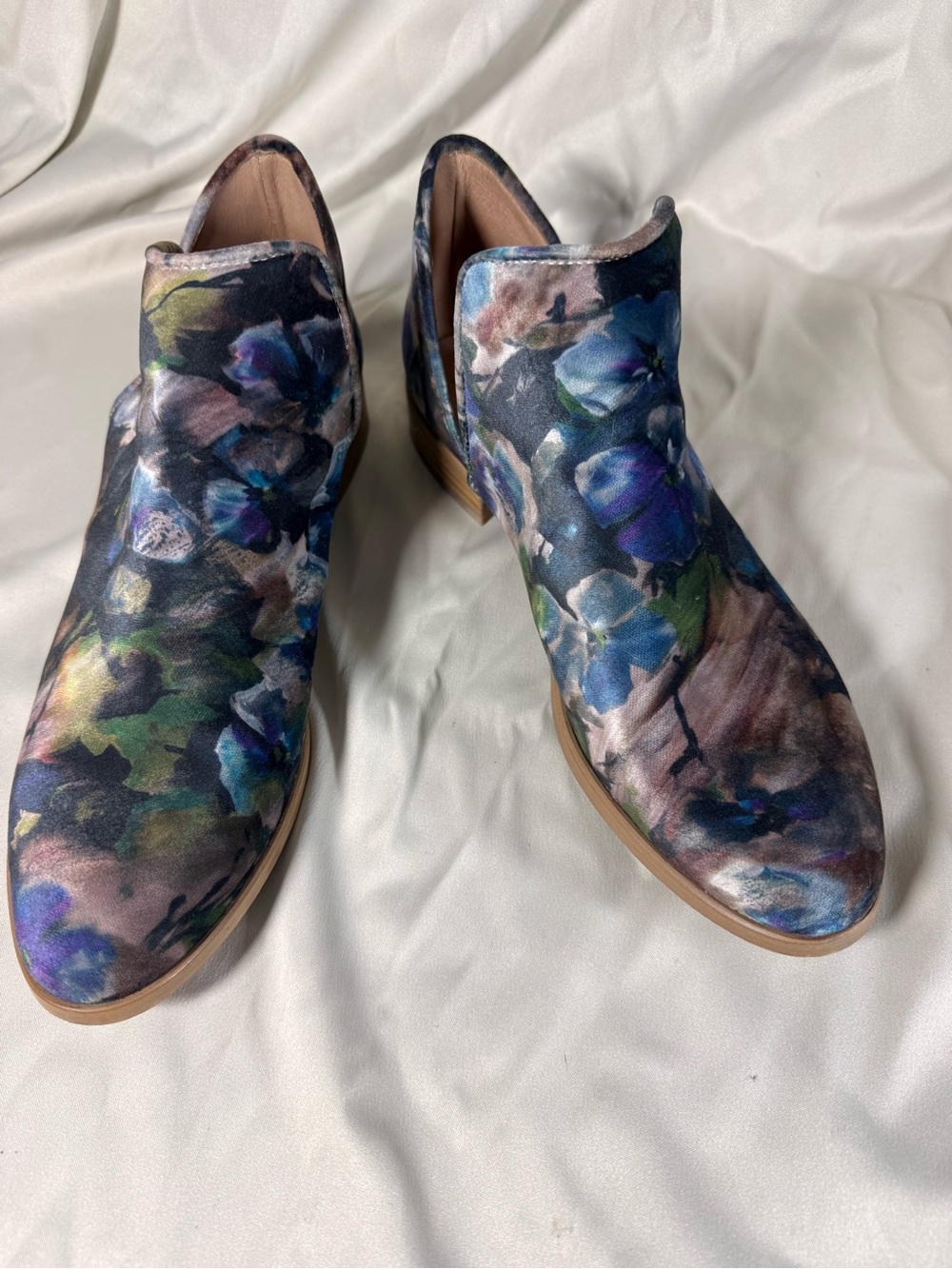 Floral Velvet Ankle Booties - Multicolor